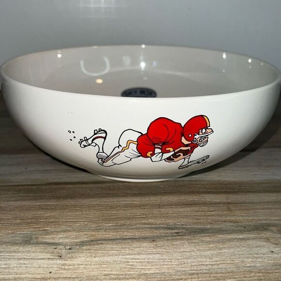 1990 Roman Souper Bowl, Bowl Touch Down Snacks Popcorn Noodles Salad White Green - Picture 2 of 10